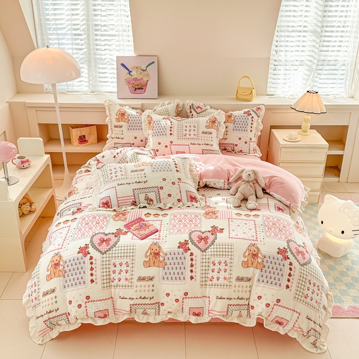 91家纺网 家纺一手货源 找家纺 懒猫家纺 2025新款韩版牛奶绒四件套 魔法甜品