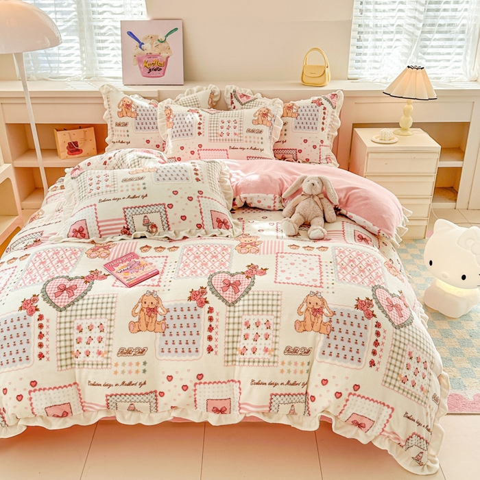 91家纺网 家纺一手货源 找家纺 懒猫家纺 2025新款韩版牛奶绒四件套 魔法甜品