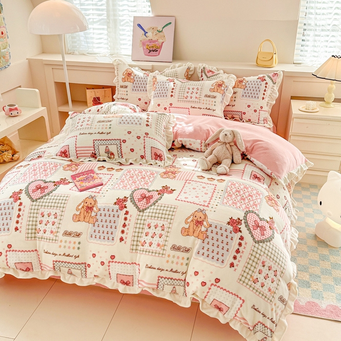 91家纺网 家纺一手货源 找家纺 懒猫家纺 2025新款韩版牛奶绒四件套 魔法甜品