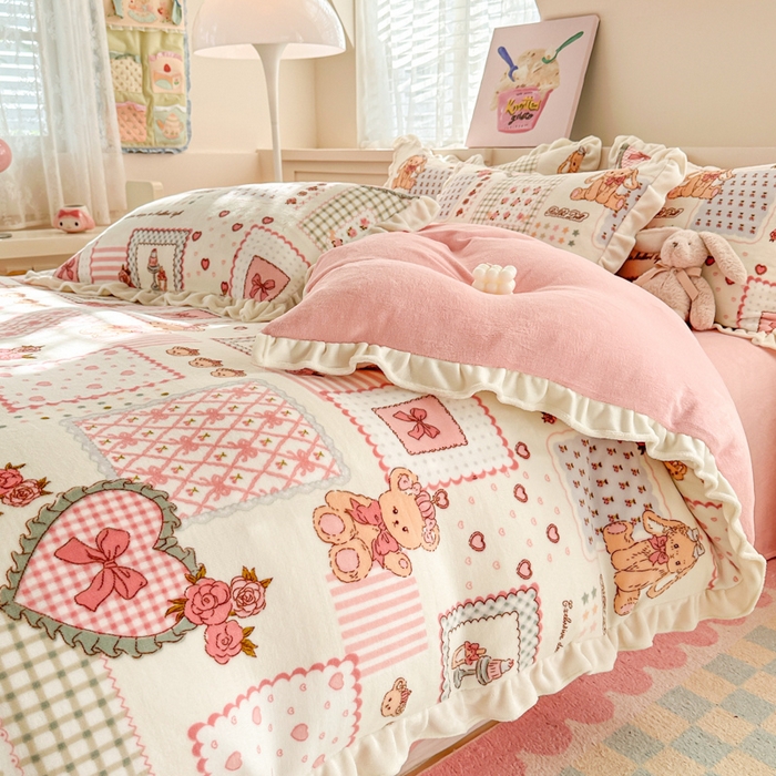 91家纺网 家纺一手货源 找家纺 懒猫家纺 2025新款韩版牛奶绒四件套 魔法甜品