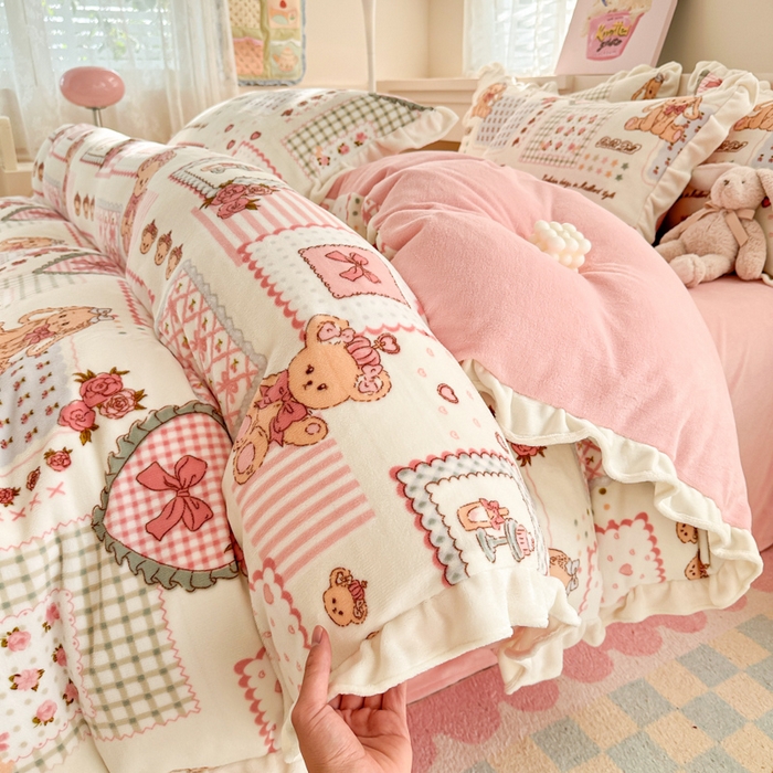 91家纺网 家纺一手货源 找家纺 懒猫家纺 2025新款韩版牛奶绒四件套 魔法甜品