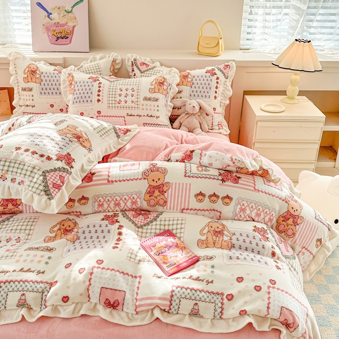 91家纺网 家纺一手货源 找家纺 懒猫家纺 2025新款韩版牛奶绒四件套 魔法甜品