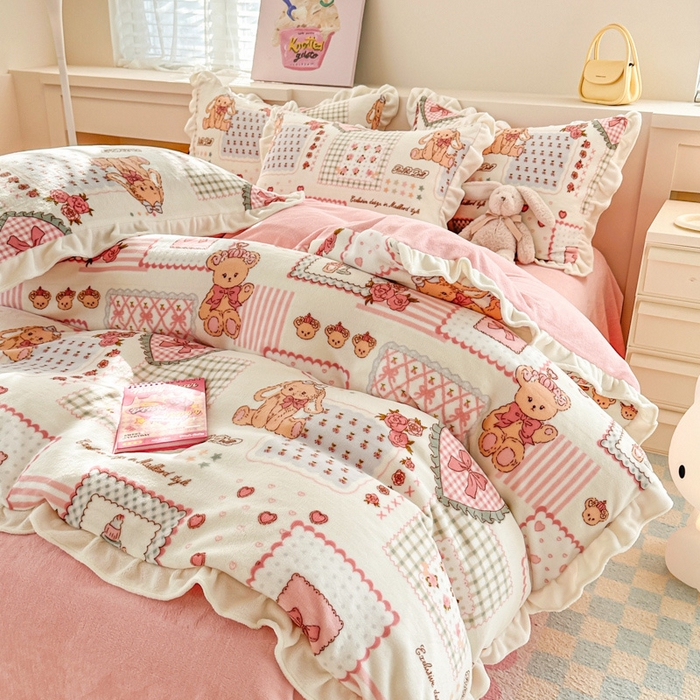 91家纺网 家纺一手货源 找家纺 懒猫家纺 2025新款韩版牛奶绒四件套 魔法甜品