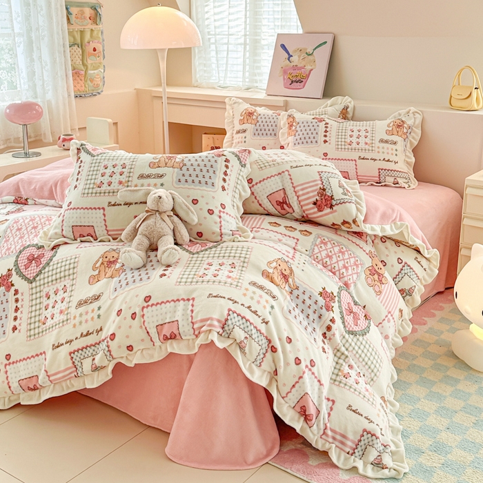 91家纺网 家纺一手货源 找家纺 懒猫家纺 2025新款韩版牛奶绒四件套 魔法甜品