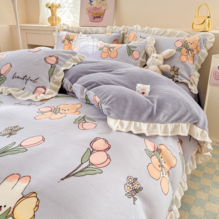 91家纺网 家纺一手货源 找家纺 懒猫家纺 2025新款韩版牛奶绒四件套 捧花小兔