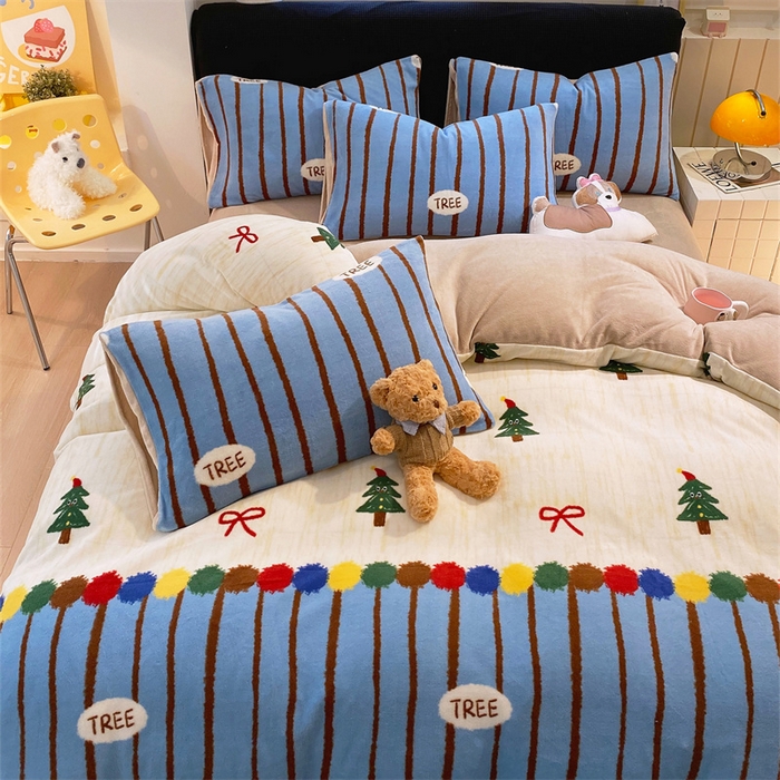 91家纺网 家纺一手货源 找家纺 佰亿莱 2025直播新款印花小清新法莱绒牛奶绒四件套梦幻森林