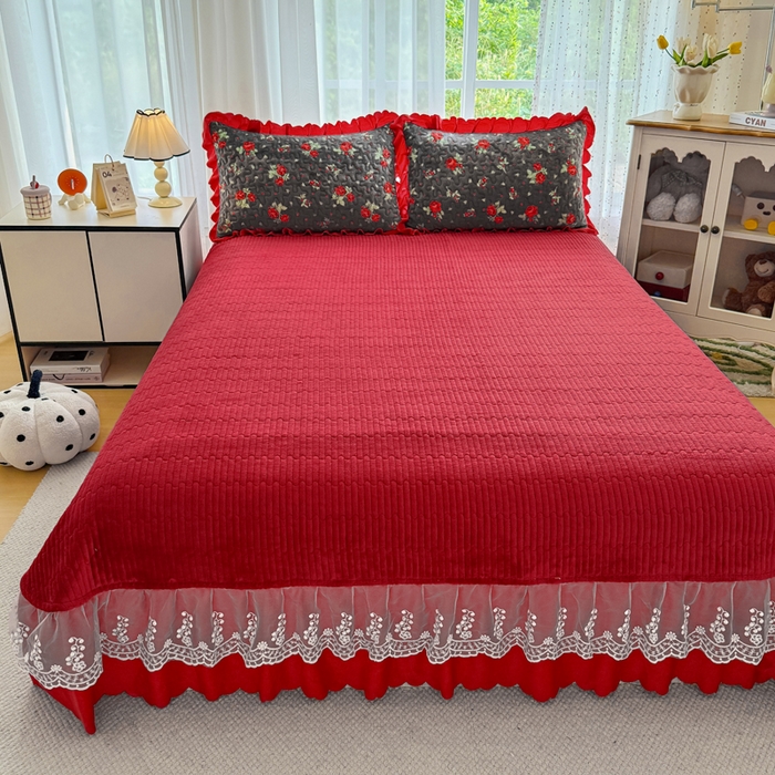 91家纺网 家纺一手货源 找家纺 艺慕家纺 2025新款时尚印花牛奶绒床盖四件套绯花灰韵