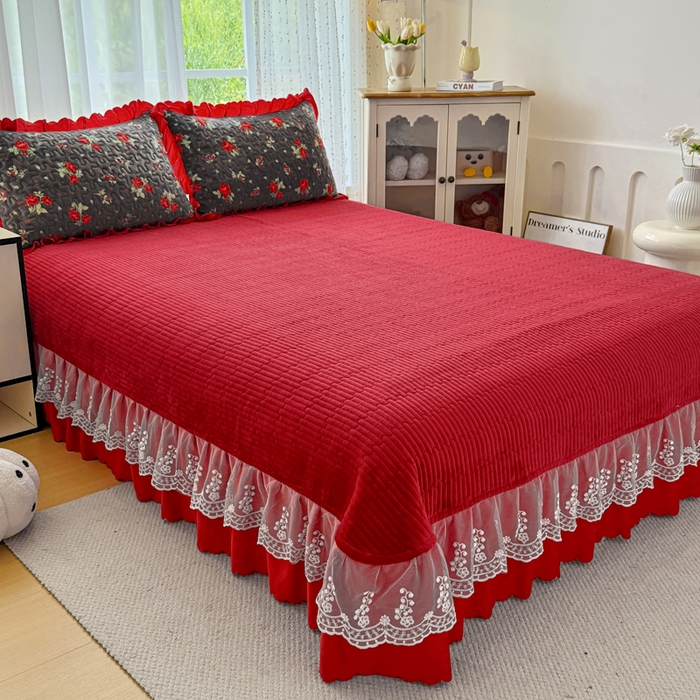 91家纺网 家纺一手货源 找家纺 艺慕家纺 2025新款时尚印花牛奶绒床盖四件套绯花灰韵