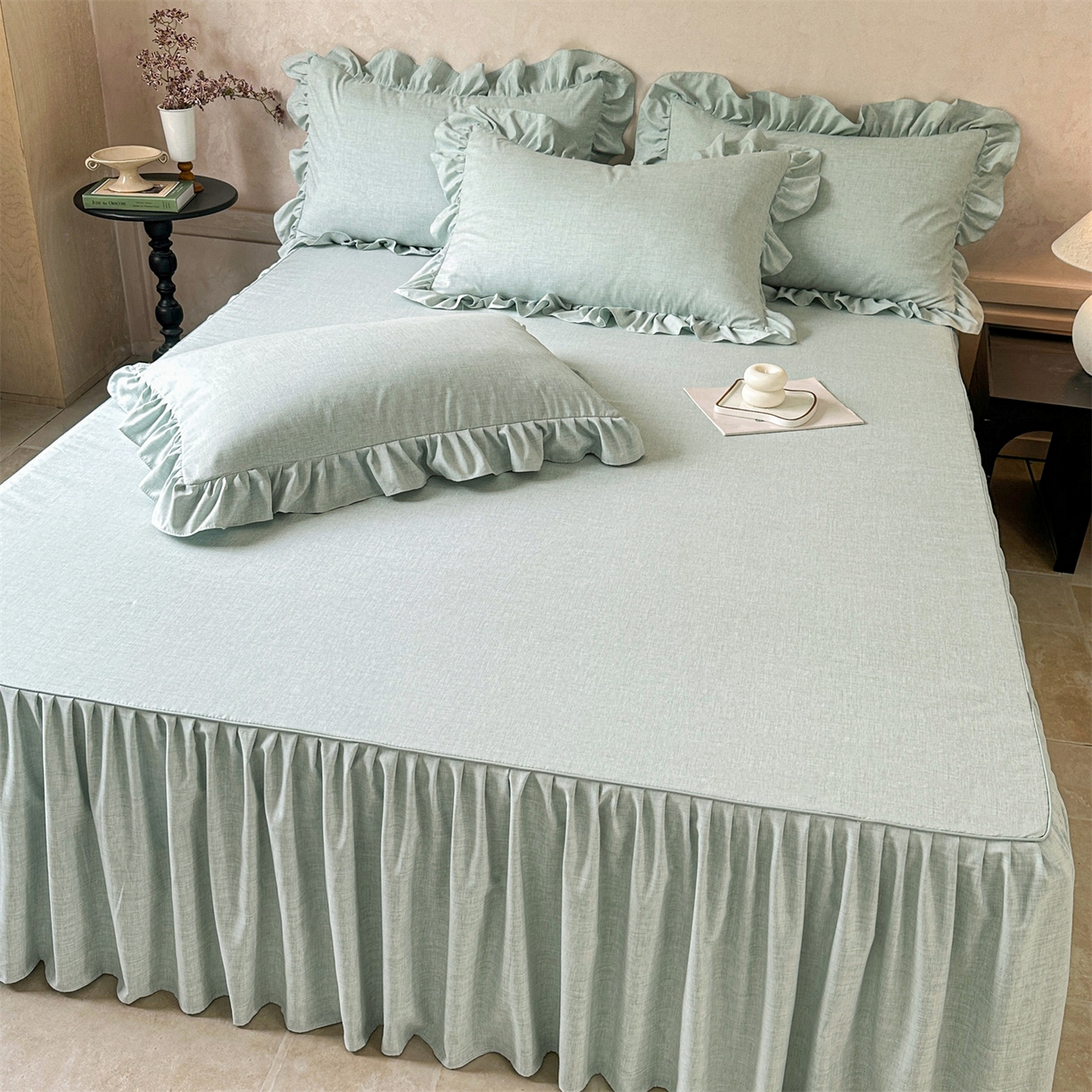 忘忧草 2025新款纯色色织芙蓉棉单床裙-维密系列 维密-薄荷绿