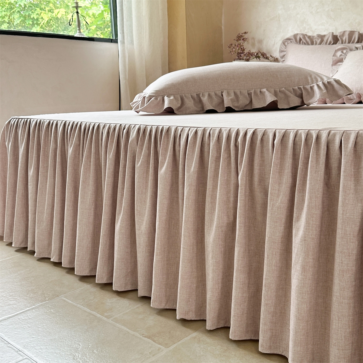 91家纺网 家纺一手货源 找家纺 忘忧草 2025新款纯色色织芙蓉棉单床裙-维密系列 维密-丁香紫