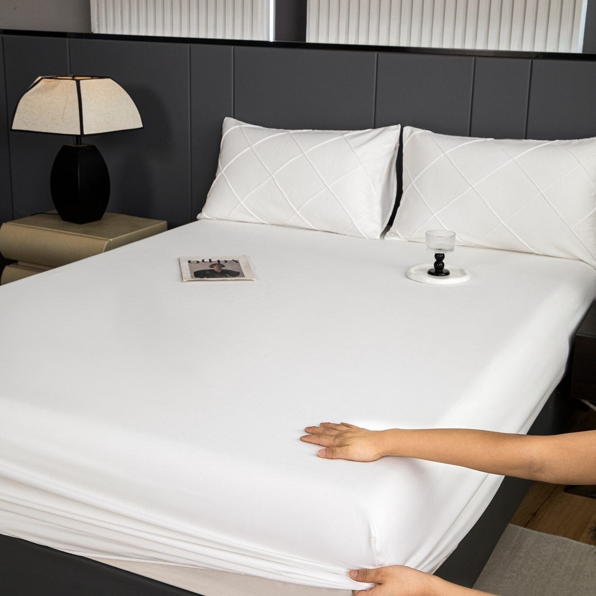 91家纺网 家纺一手货源 找家纺 （总）乐卧家居 2025新款时尚大牌工艺菱格几何设计系带款四件套