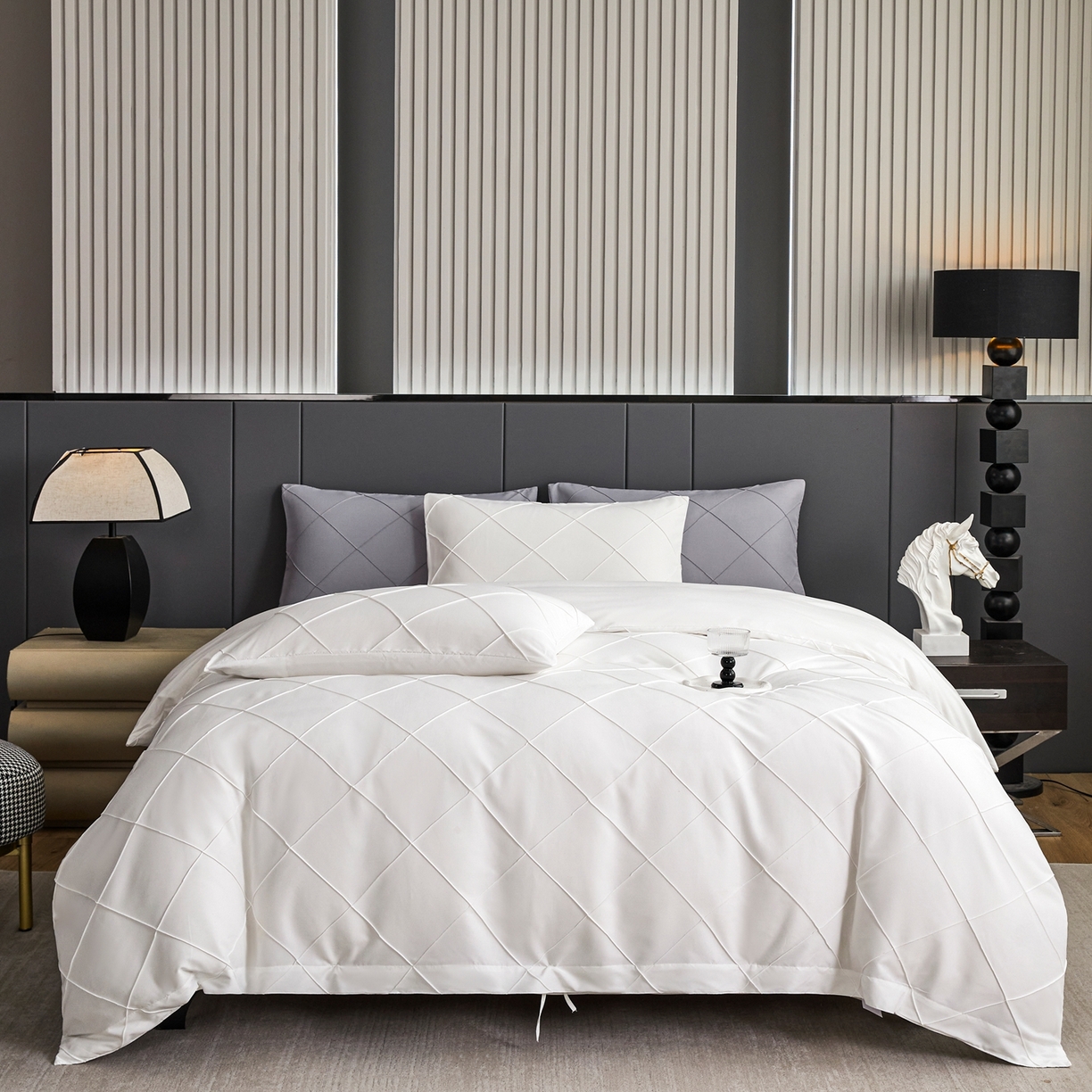 91家纺网 家纺一手货源 找家纺 （总）乐卧家居 2025新款轻奢高级感新中式酒店风竹子提花纹样系带款四件套-时空