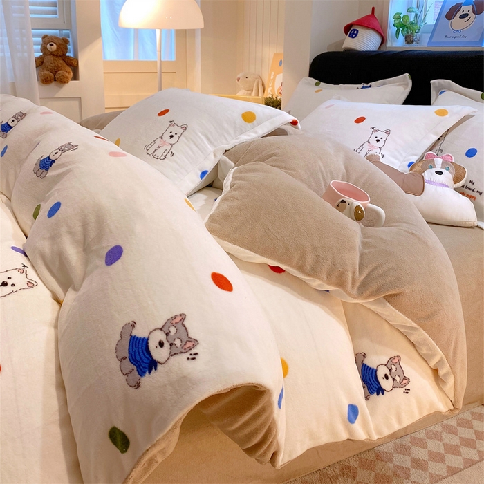 佰亿莱 2025直播新款印花小清新法莱绒牛奶绒四件套波点狗