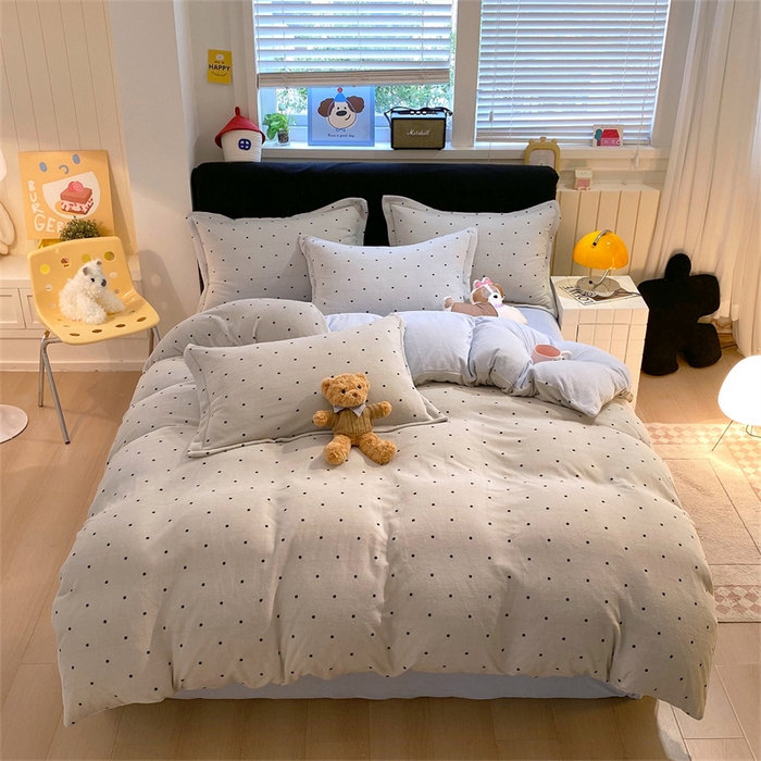 91家纺网 家纺一手货源 找家纺 佰亿莱 2025直播新款印花小清新法莱绒牛奶绒四件套可可蓝