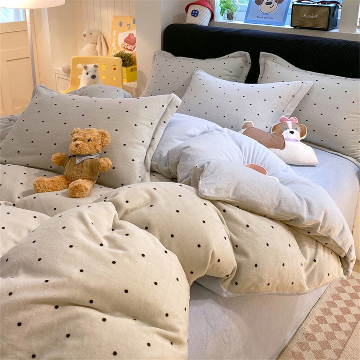 91家纺网 家纺一手货源 找家纺 佰亿莱 2025直播新款印花小清新法莱绒牛奶绒四件套可可蓝