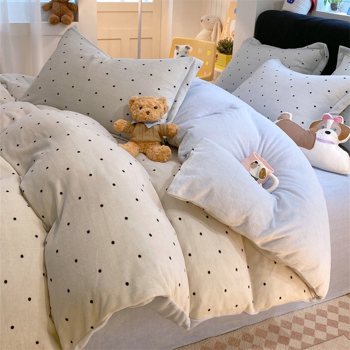 佰亿莱 2025直播新款印花小清新法莱绒牛奶绒四件套可可蓝