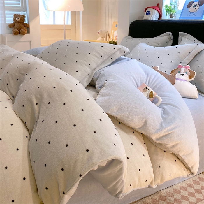 91家纺网 家纺一手货源 找家纺 佰亿莱 2025直播新款印花小清新法莱绒牛奶绒四件套可可蓝