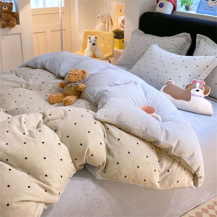 91家纺网 家纺一手货源 找家纺 佰亿莱 2025直播新款印花小清新法莱绒牛奶绒四件套可可蓝