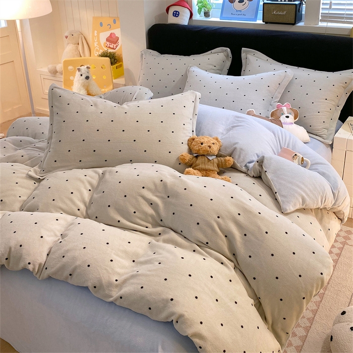 91家纺网 家纺一手货源 找家纺 佰亿莱 2025直播新款印花小清新法莱绒牛奶绒四件套可可蓝