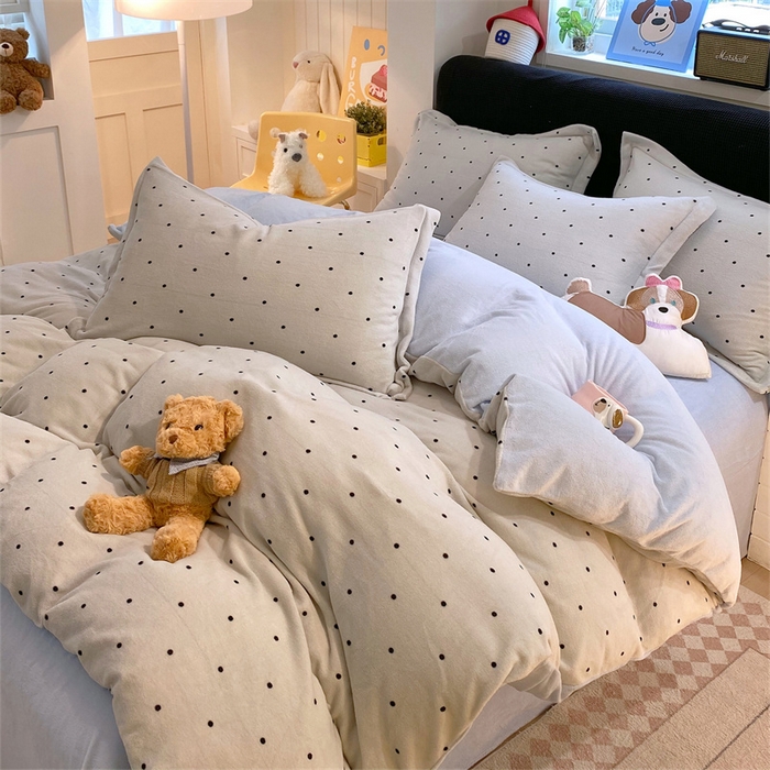 91家纺网 家纺一手货源 找家纺 佰亿莱 2025直播新款印花小清新法莱绒牛奶绒四件套可可蓝