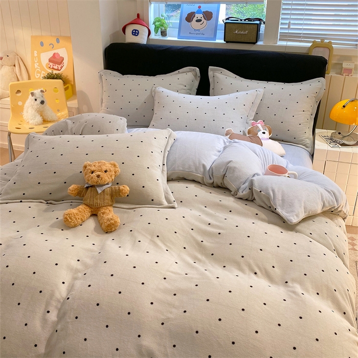 91家纺网 家纺一手货源 找家纺 佰亿莱 2025直播新款印花小清新法莱绒牛奶绒四件套可可蓝