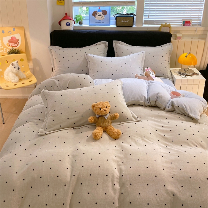 91家纺网 家纺一手货源 找家纺 佰亿莱 2025直播新款印花小清新法莱绒牛奶绒四件套可可蓝