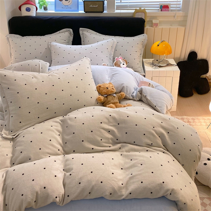 91家纺网 家纺一手货源 找家纺 佰亿莱 2025直播新款印花小清新法莱绒牛奶绒四件套可可蓝