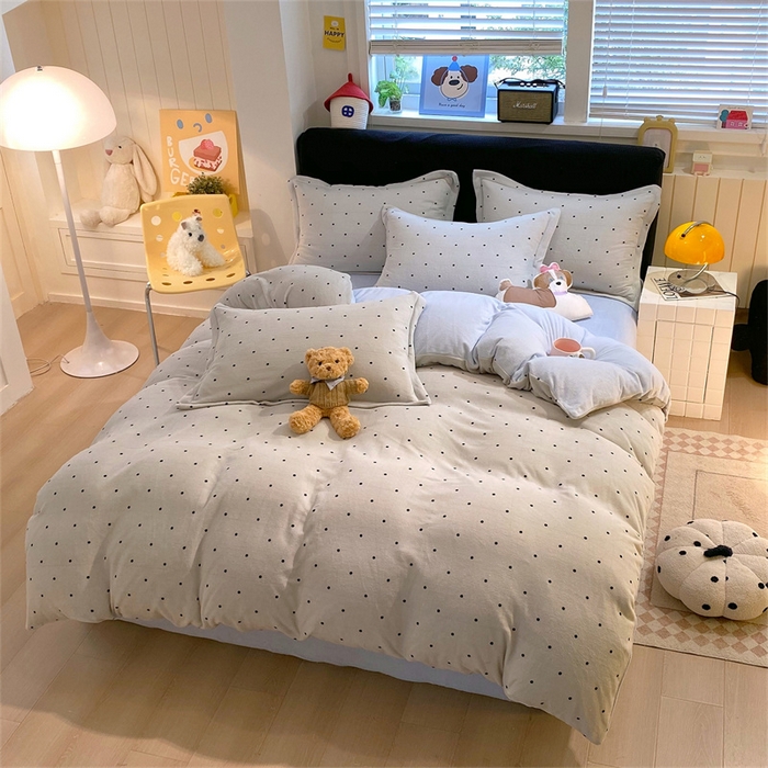 91家纺网 家纺一手货源 找家纺 佰亿莱 2025直播新款印花小清新法莱绒牛奶绒四件套可可蓝