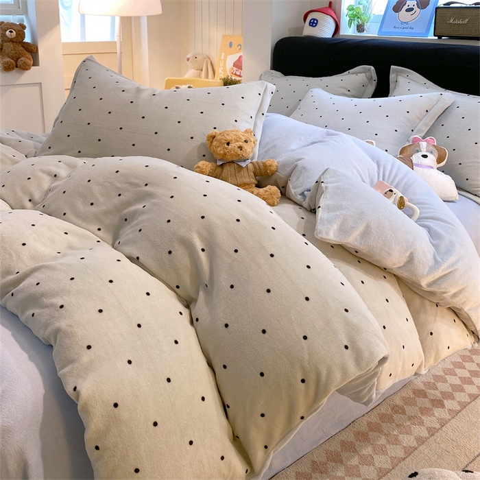 91家纺网 家纺一手货源 找家纺 佰亿莱 2025直播新款印花小清新法莱绒牛奶绒四件套可可蓝