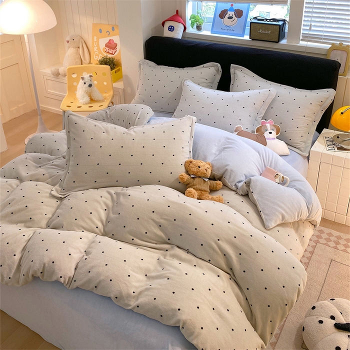 91家纺网 家纺一手货源 找家纺 佰亿莱 2025直播新款印花小清新法莱绒牛奶绒四件套可可蓝