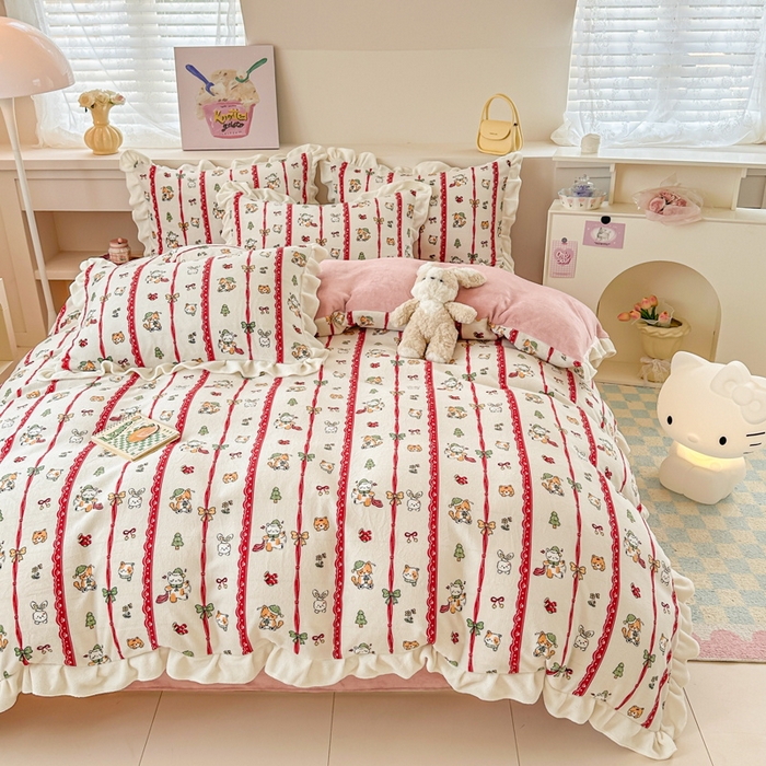 91家纺网 家纺一手货源 找家纺 懒猫家纺 2025新款韩版牛奶绒四件套 甜蜜晚安