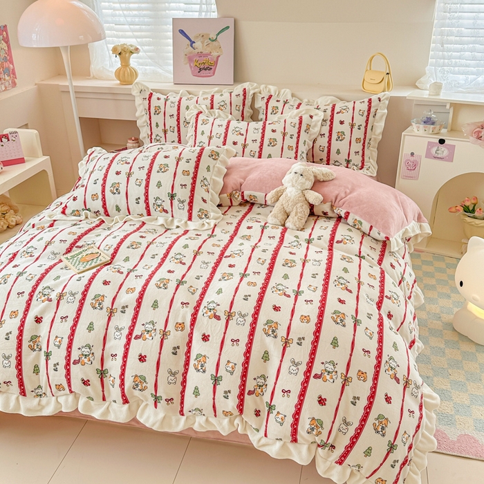 91家纺网 家纺一手货源 找家纺 懒猫家纺 2025新款韩版牛奶绒四件套 甜蜜晚安