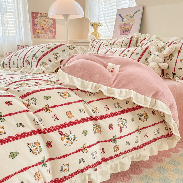 91家纺网 家纺一手货源 找家纺 懒猫家纺 2025新款韩版牛奶绒四件套 甜蜜晚安