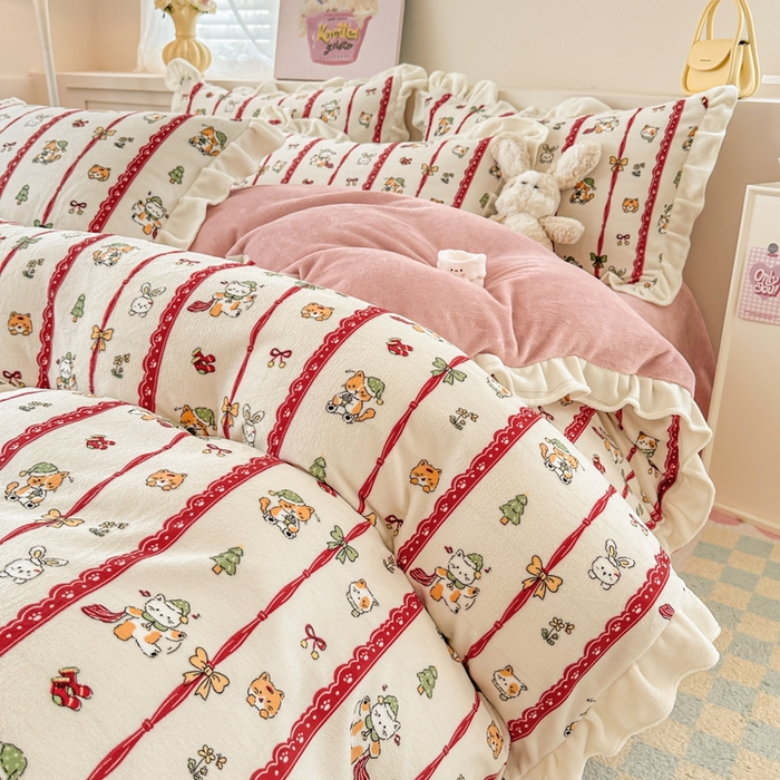 91家纺网 家纺一手货源 找家纺 懒猫家纺 2025新款韩版牛奶绒四件套 甜蜜晚安