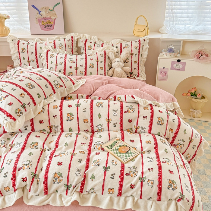 91家纺网 家纺一手货源 找家纺 懒猫家纺 2025新款韩版牛奶绒四件套 甜蜜晚安