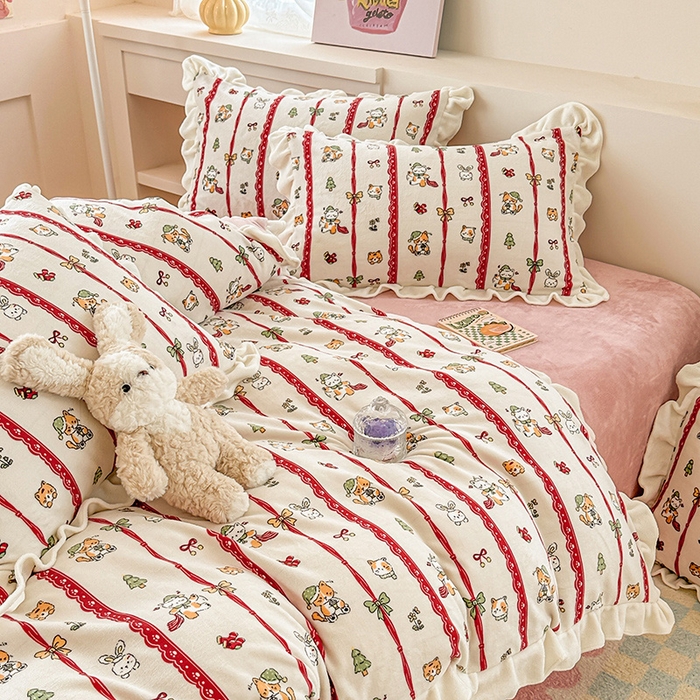 91家纺网 家纺一手货源 找家纺 懒猫家纺 2025新款韩版牛奶绒四件套 甜蜜晚安