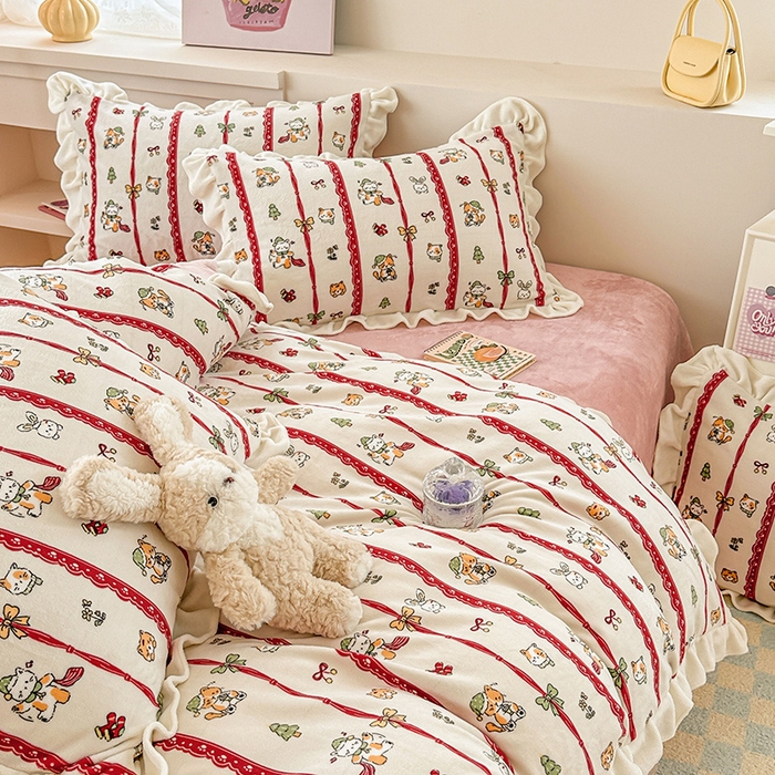 91家纺网 家纺一手货源 找家纺 懒猫家纺 2025新款韩版牛奶绒四件套 甜蜜晚安