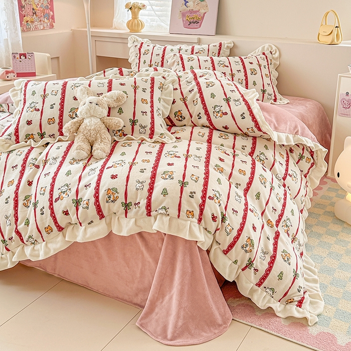 91家纺网 家纺一手货源 找家纺 懒猫家纺 2025新款韩版牛奶绒四件套 甜蜜晚安