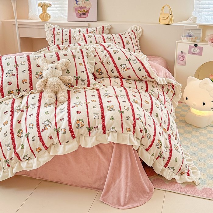 91家纺网 家纺一手货源 找家纺 懒猫家纺 2025新款韩版牛奶绒四件套 甜蜜晚安