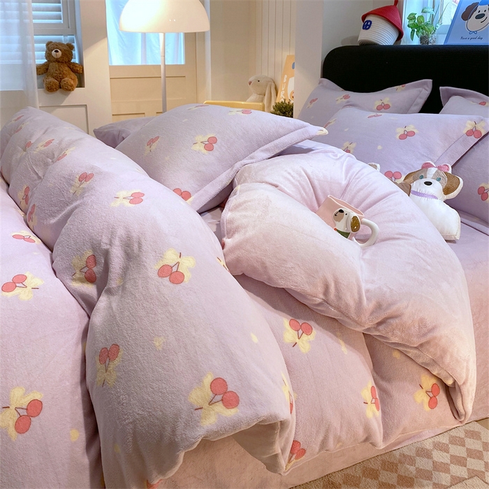 佰亿莱 2025直播新款印花小清新法莱绒牛奶绒四件套乌梅子酱