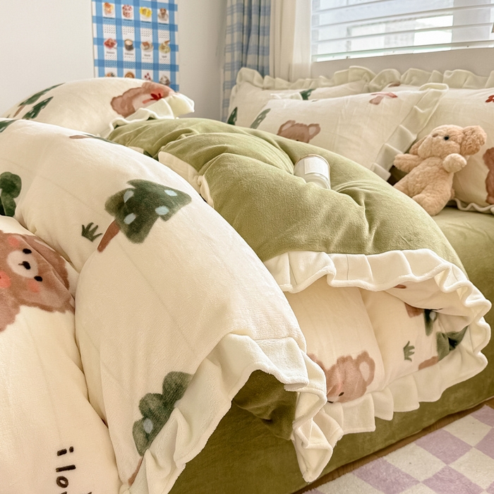 懒猫家纺 2025新款韩版牛奶绒四件套 熊出没