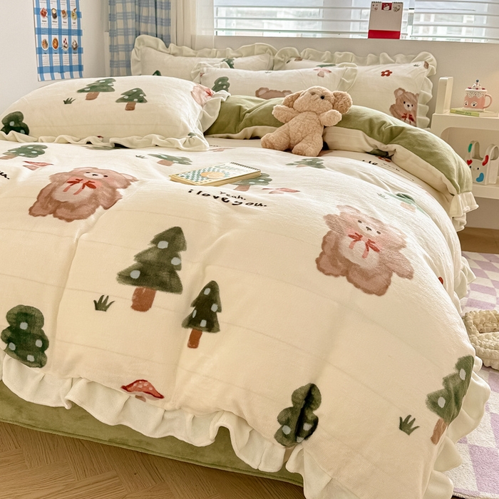 91家纺网 家纺一手货源 找家纺 懒猫家纺 2025新款韩版牛奶绒四件套 熊出没