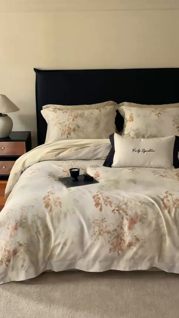 91家纺网 家纺一手货源 找家纺 黛舒家居 2025新款天丝棉磨毛花卉四件套 椿莳