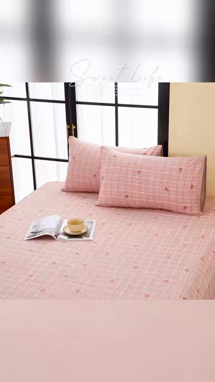 91家纺网 家纺一手货源 找家纺 卢赛尔 2025新款高克重皱皱复古原麻单床笠床笠三件套 红颜