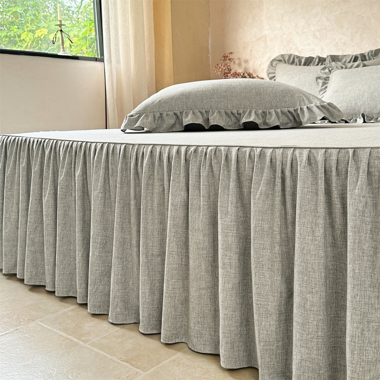 91家纺网 家纺一手货源 找家纺 忘忧草 2025新款纯色色织芙蓉棉床裙四件套-维密系列 维密-沉稳灰