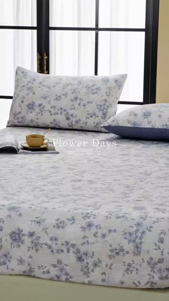 91家纺网 家纺一手货源 找家纺 卢赛尔 2025新款高克重皱皱复古原麻单床笠床笠三件套 青千雪