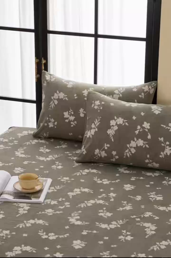 91家纺网 家纺一手货源 找家纺 卢赛尔 2025新款高克重皱皱复古原麻单床笠床笠三件套 森屿