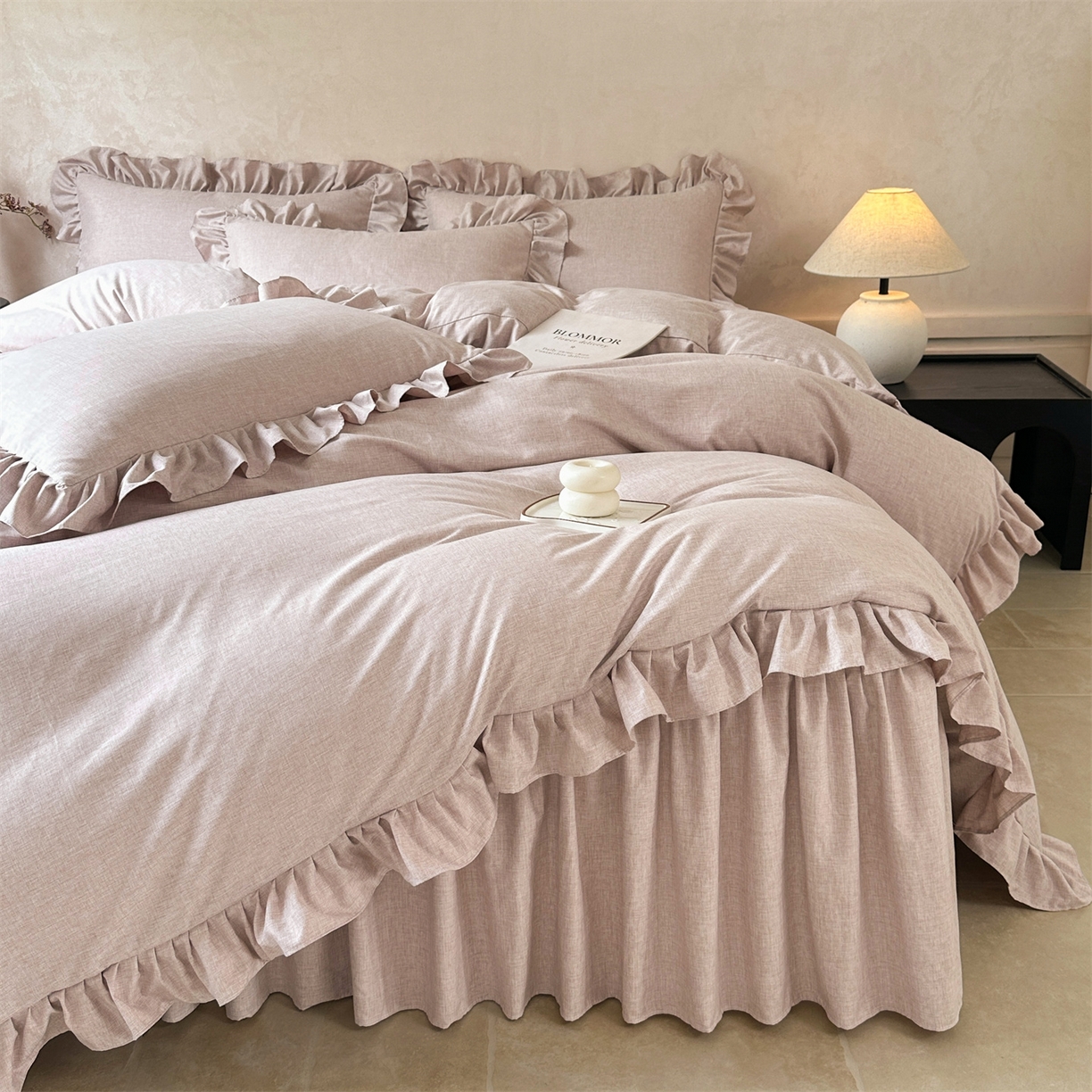 忘忧草 2025新款纯色色织芙蓉棉床裙四件套-维密系列 维密-丁香紫