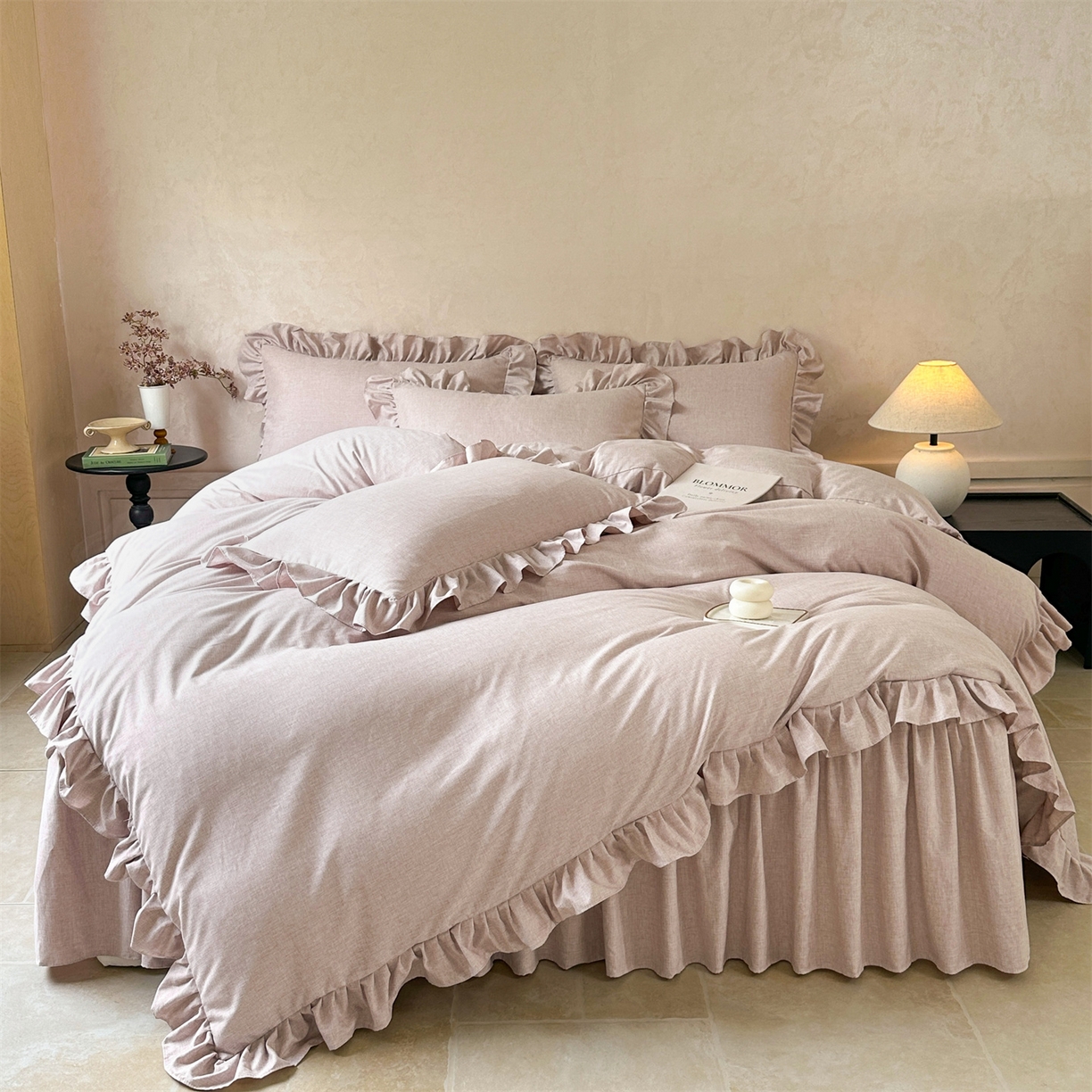 91家纺网 家纺一手货源 找家纺 忘忧草 2025新款纯色色织芙蓉棉床裙四件套-维密系列 维密-丁香紫