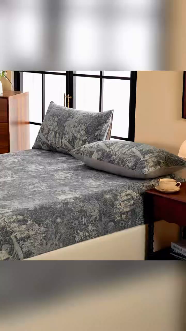 91家纺网 家纺一手货源 找家纺 卢赛尔 2025新款高克重皱皱复古原麻单床笠床笠三件套 凉墨